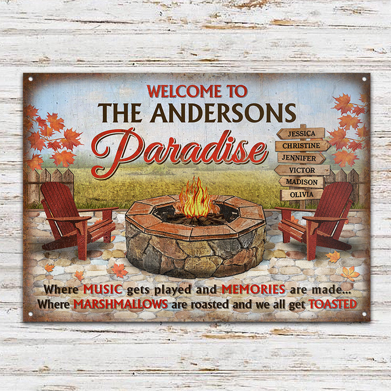 Camping Fire Pit Welcome To Our Paradise - Personalized Custom Classic Metal Signs