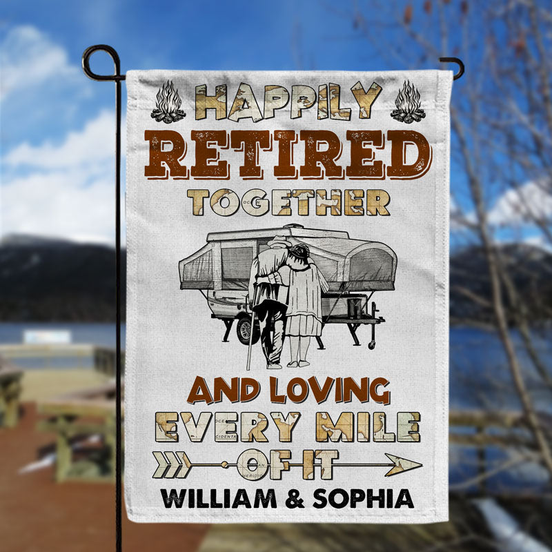 Camping Happily Retired Together Custom Flag