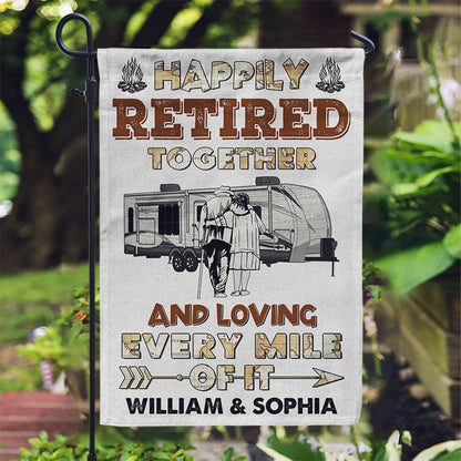 Camping Happily Retired Together Custom Flag