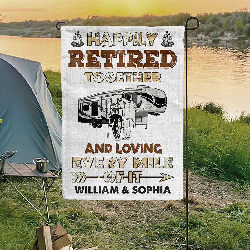 Camping Happily Retired Together Custom Flag