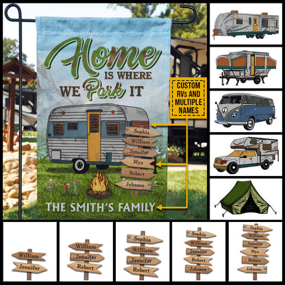 Camping Home Is Where We Park It Custom Flag