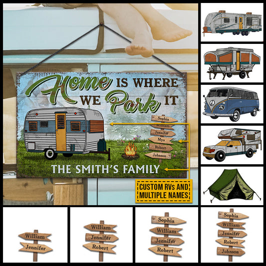 Camping Home Is Where We Park It Custom Wood Rectangle Sign
