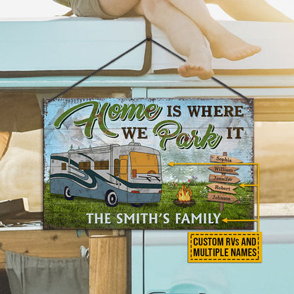 Camping Home Is Where We Park It Custom Wood Rectangle Sign