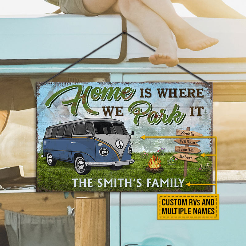 Camping Home Is Where We Park It Custom Wood Rectangle Sign