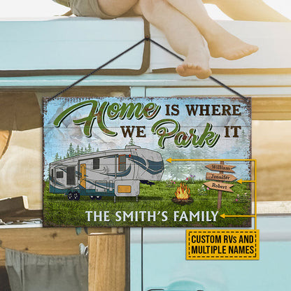 Camping Home Is Where We Park It Custom Wood Rectangle Sign