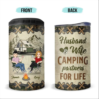 Camping Lovers- Let's Sit By The Campsite - Personalized 4 In 1 Can Cooler Tumbler