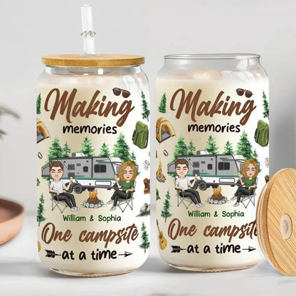 Camping Lovers - Making Memories One Campsite At A Time - Personalize Drinking Jar Drinking Jar The Next Custom Gift