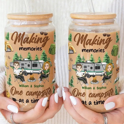 Camping Lovers - Making Memories One Campsite At A Time - Personalize Drinking Jar Drinking Jar The Next Custom Gift