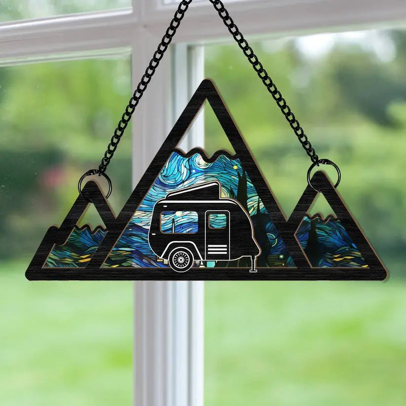 Camping Lovers - Mountain Camping - Personalized Window Hanging Suncatcher Ornament Hanging Suncatcher Ornament The Next Custom Gift