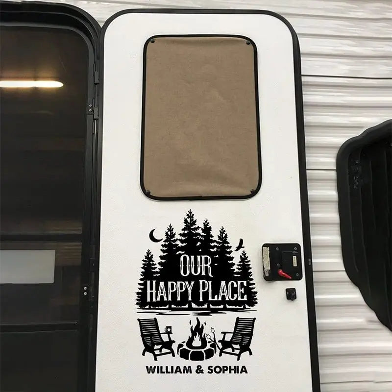 Camping Lovers - Our Happy Place - Camping Personalized Custom RV Decal Car Decal The Next Custom Gift