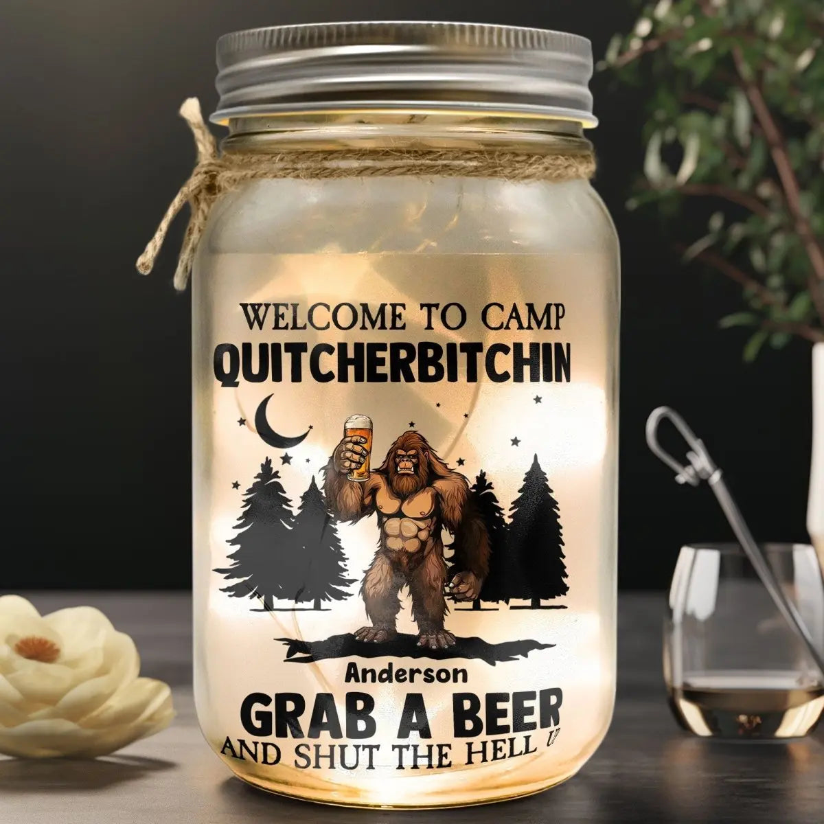 Camping Lovers - Welcome To Camp Quitcherbitchin- Personalized Mason Jar Light  The Next Custom Gift