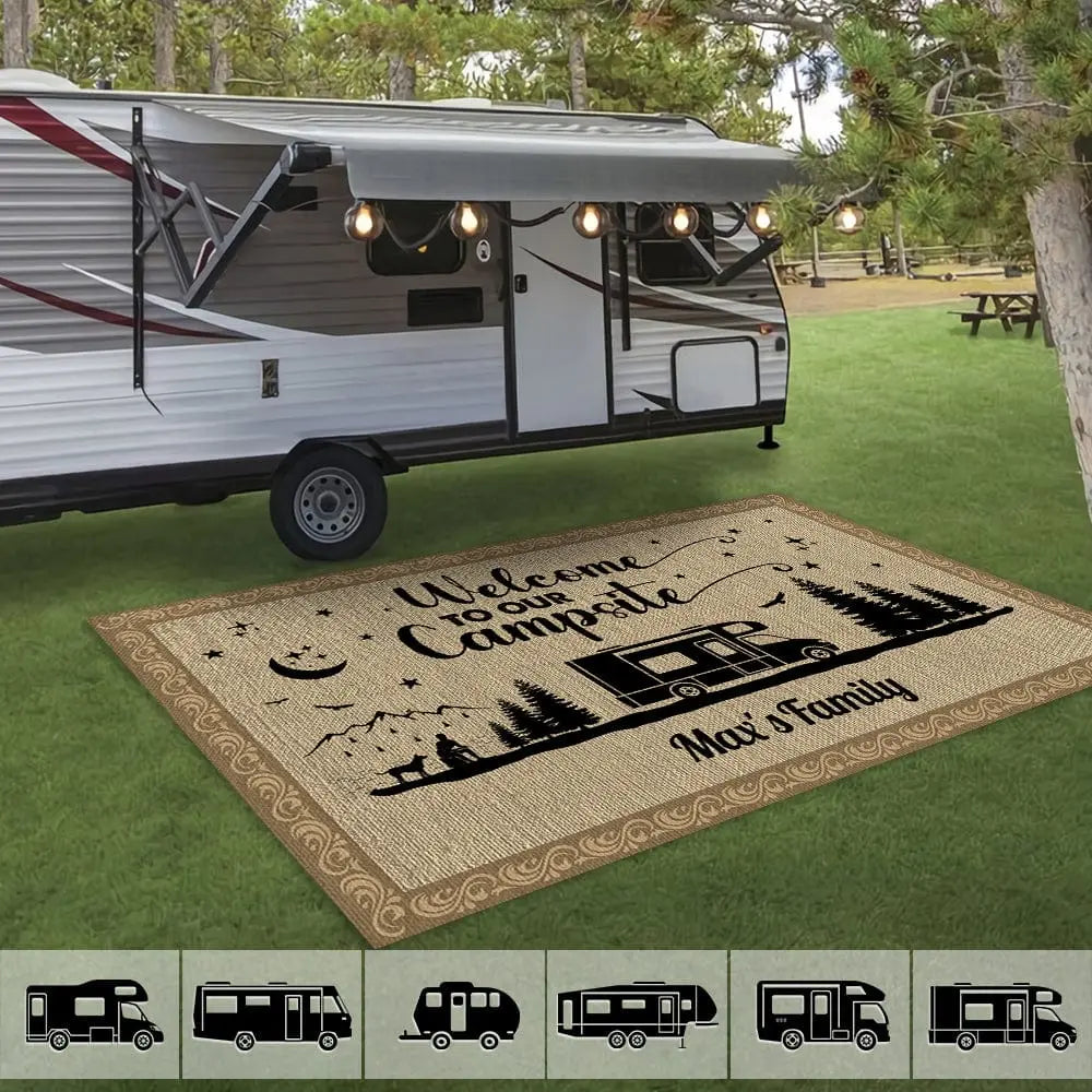 Camping Lovers - Welcome To Our Campsite - Personalized Patio Rug Patio Rug The Next Custom Gift