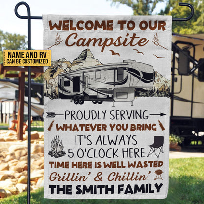 Camping Proudly Serving Whatever You Bring Custom Flag