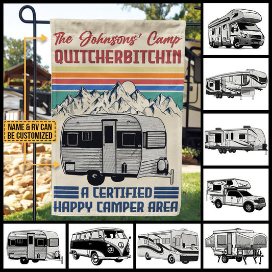 Camping Quitcherbitchin Happy Camper Area, Camper Van, Outdoor Camping Decor, Custom Flag