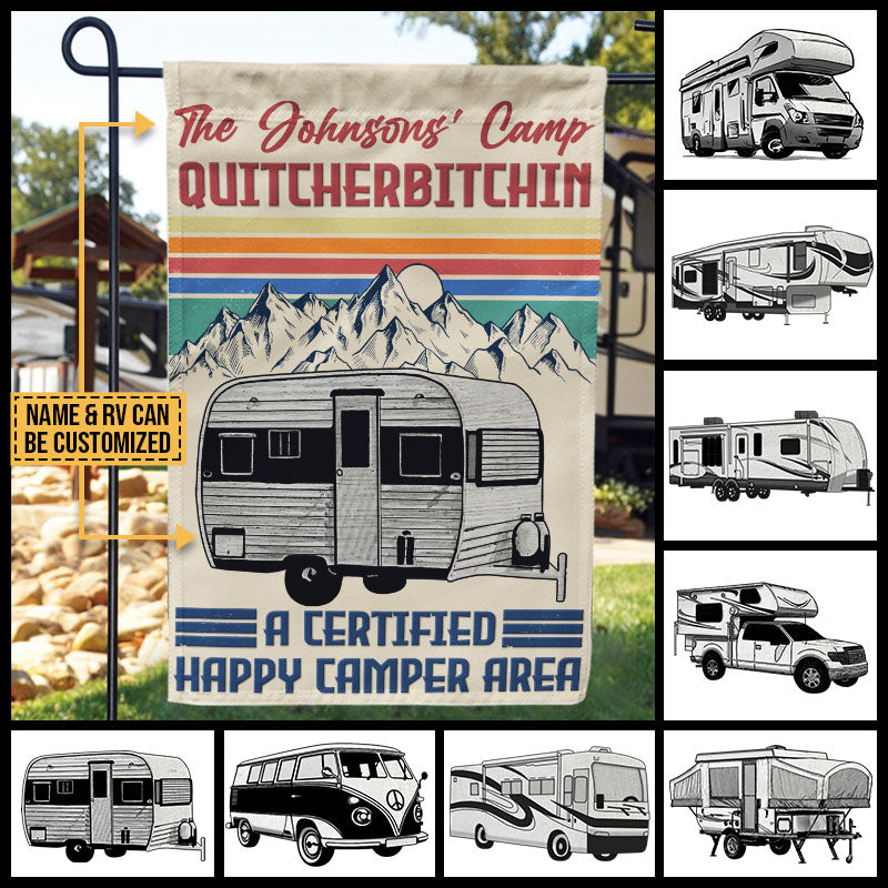 Camping Quitcherbitchin Happy Camper Area, Camper Van, Outdoor Camping Decor, Custom Flag