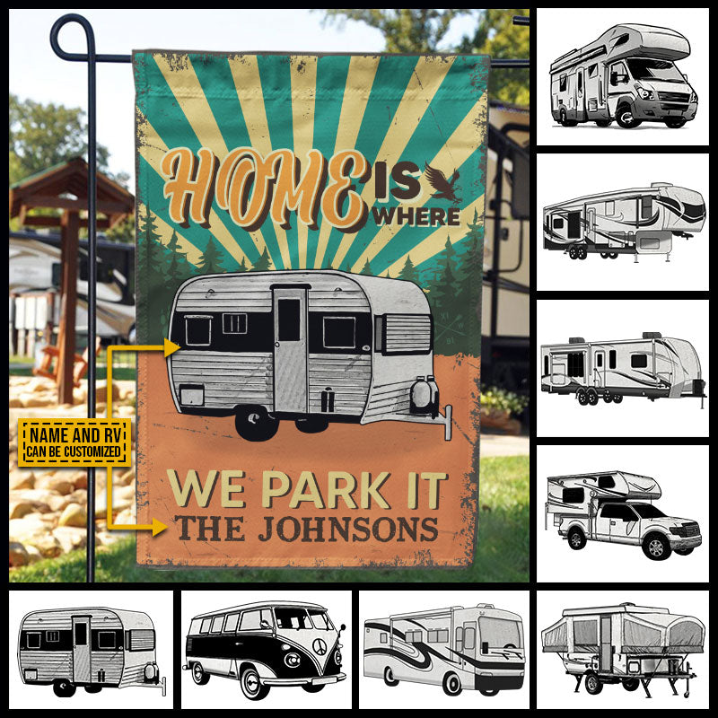 Camping RV Retro Home Is Where We Park It Custom Flag