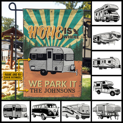 Camping RV Retro Home Is Where We Park It Custom Flag