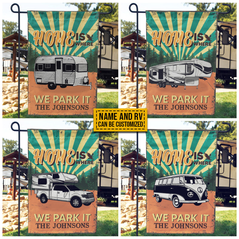 Camping RV Retro Home Is Where We Park It Custom Flag