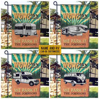 Camping RV Retro Home Is Where We Park It Custom Flag