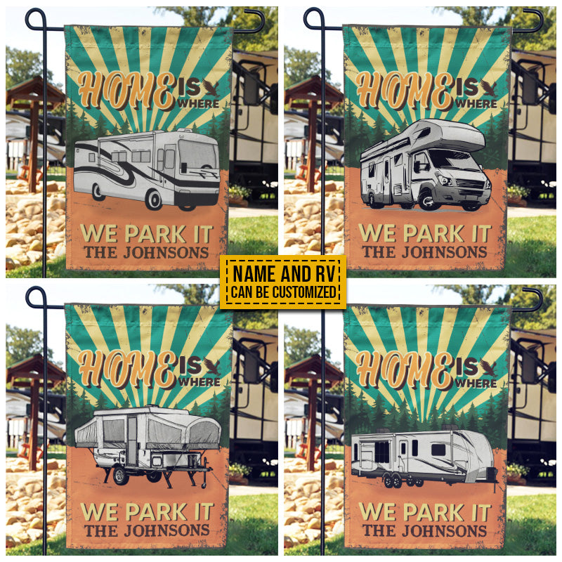 Camping RV Retro Home Is Where We Park It Custom Flag