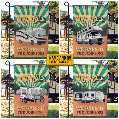 Camping RV Retro Home Is Where We Park It Custom Flag
