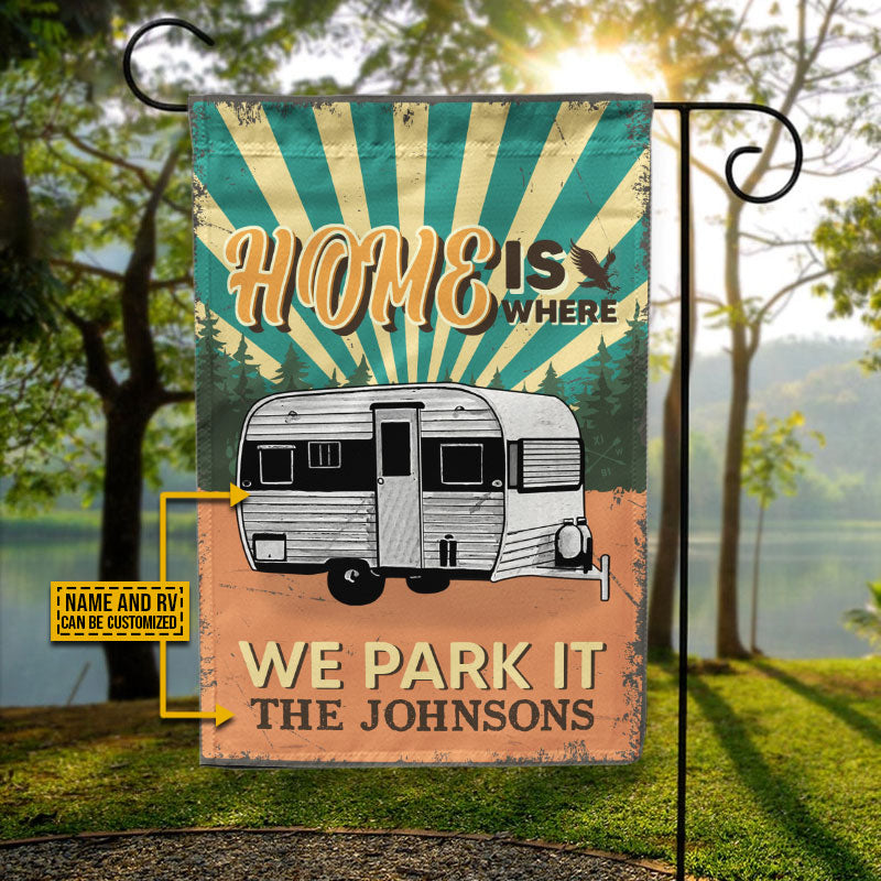 Camping RV Retro Home Is Where We Park It Custom Flag