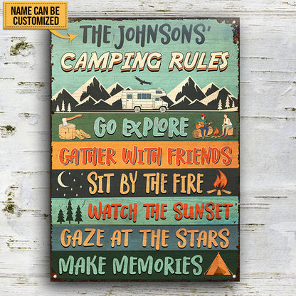 Camping Rules Go Explore Custom Classic Metal Signs