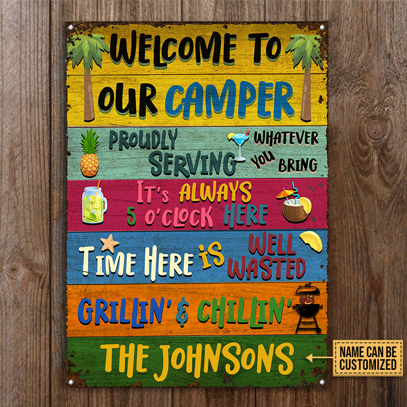 Camping Welcome To Our Camper Custom Classic Metal Signs, Camping Decoration, Camping Gift