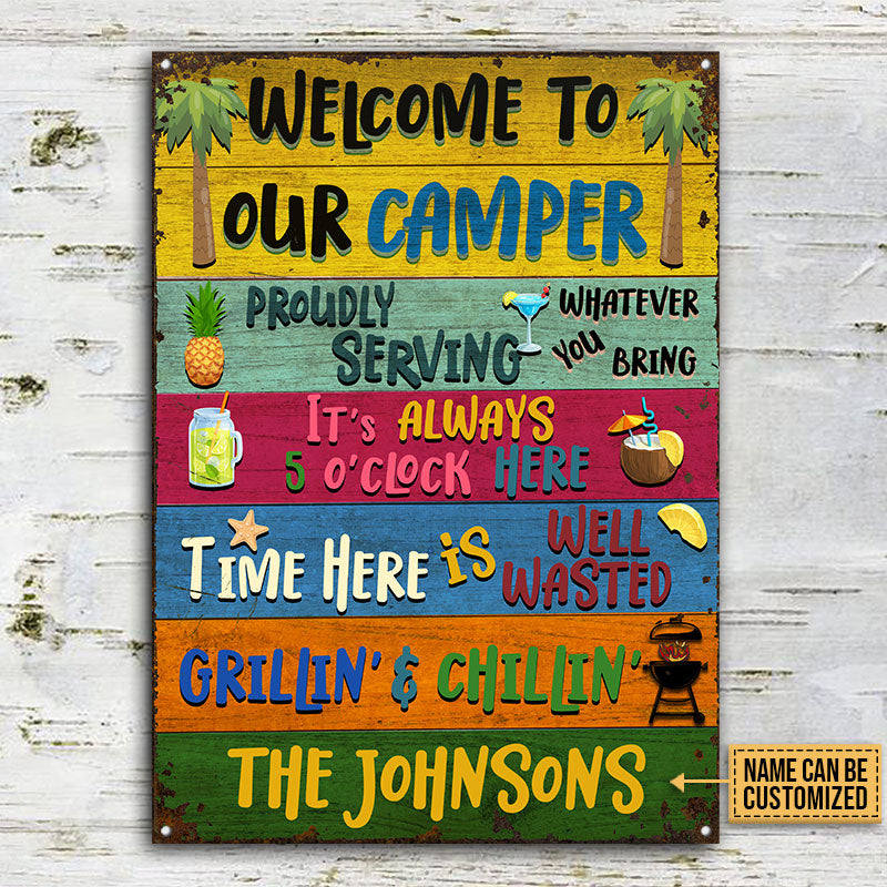 Camping Welcome To Our Camper Custom Classic Metal Signs, Camping Decoration, Camping Gift