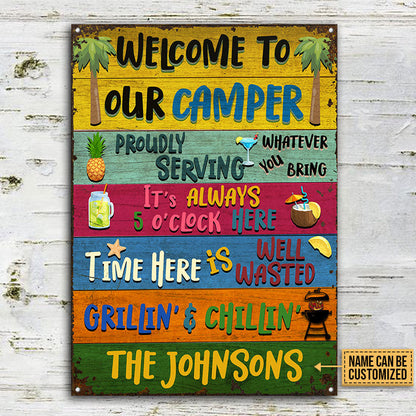 Camping Welcome To Our Camper Custom Classic Metal Signs, Camping Decoration, Camping Gift