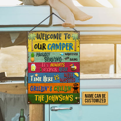 Camping Welcome To Our Camper Custom Classic Metal Signs, Camping Decoration, Camping Gift