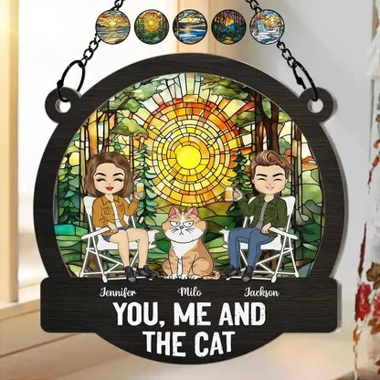 Camping You, Me And The Cats - Personalized Window Hanging Suncatcher Ornament Hanging Suncatcher Ornament The Next Custom Gift