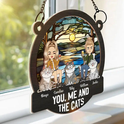 Camping You, Me And The Cats - Personalized Window Hanging Suncatcher Ornament Hanging Suncatcher Ornament The Next Custom Gift