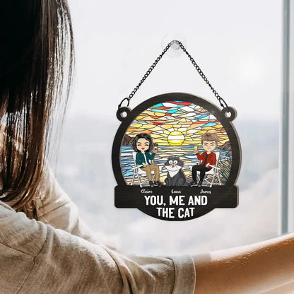 Camping You, Me And The Cats - Personalized Window Hanging Suncatcher Ornament Hanging Suncatcher Ornament The Next Custom Gift