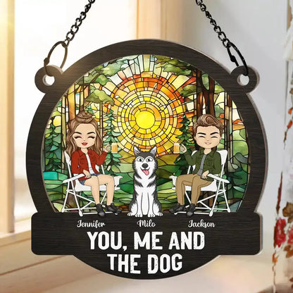 Camping You, Me And The Dogs - Personalized Window Hanging Suncatcher Ornament Hanging Suncatcher Ornament The Next Custom Gift