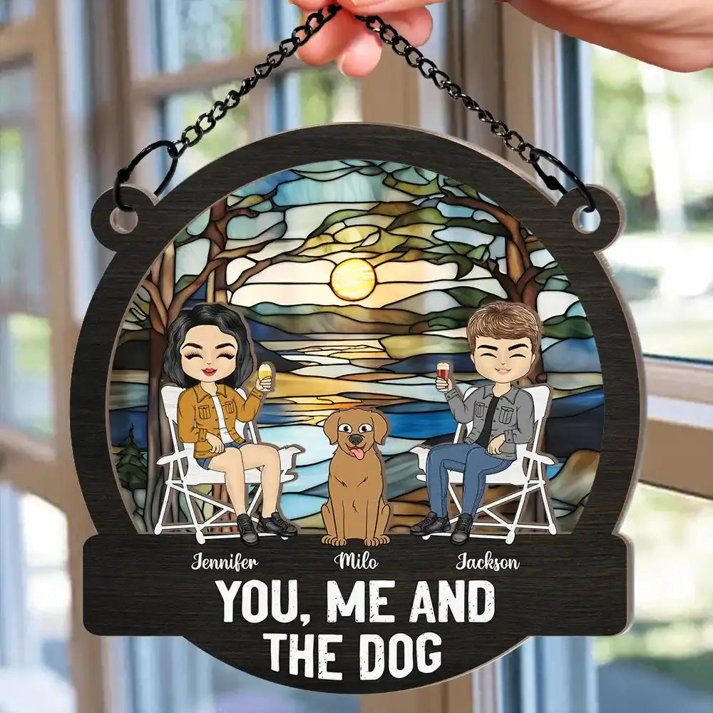 Camping You, Me And The Dogs - Personalized Window Hanging Suncatcher Ornament Hanging Suncatcher Ornament The Next Custom Gift