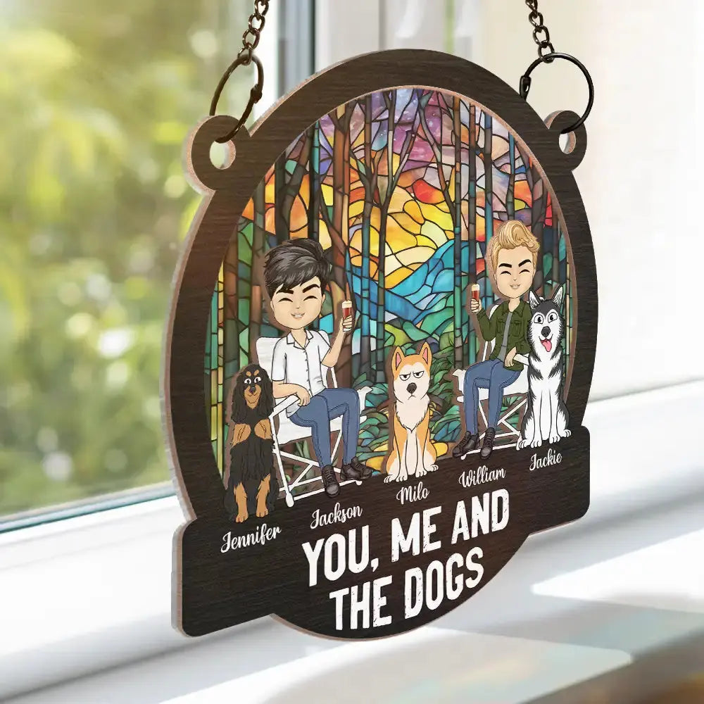 Camping You, Me And The Dogs - Personalized Window Hanging Suncatcher Ornament Hanging Suncatcher Ornament The Next Custom Gift