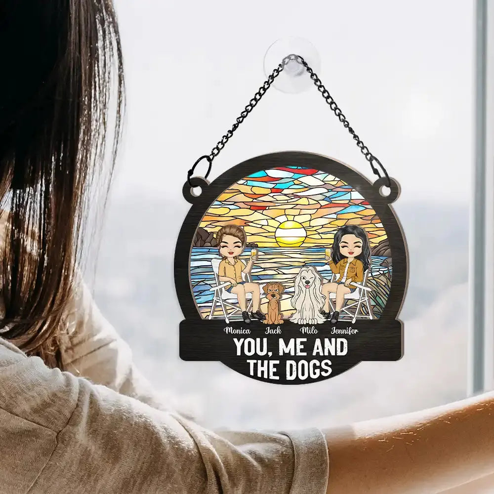 Camping You, Me And The Dogs - Personalized Window Hanging Suncatcher Ornament Hanging Suncatcher Ornament The Next Custom Gift