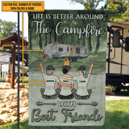Camping Bestie Life Is Better Around The Campfire Custom Flag