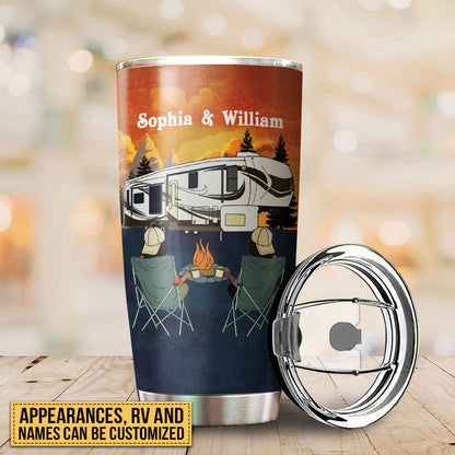 Camping Couple BFF Best Friends Retro Let's Sit By The Fire Custom Tumbler