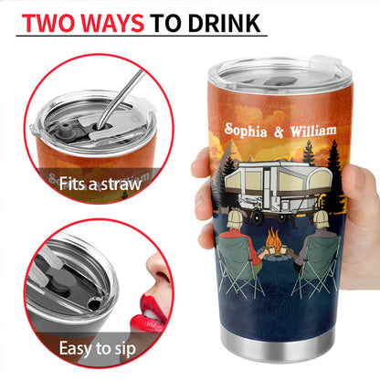 Camping Couple BFF Best Friends Retro Let's Sit By The Fire Custom Tumbler