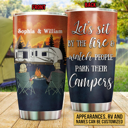 Camping Couple BFF Best Friends Retro Let's Sit By The Fire Custom Tumbler