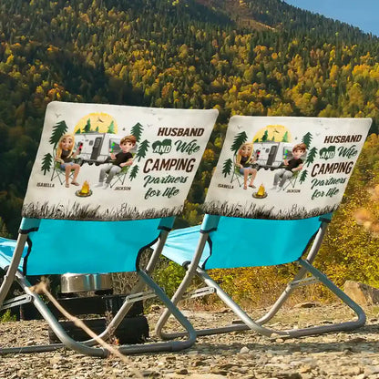 Camping Couple Husband And Wife Camping Partners For Life - Personalized Folding Chair Cover
