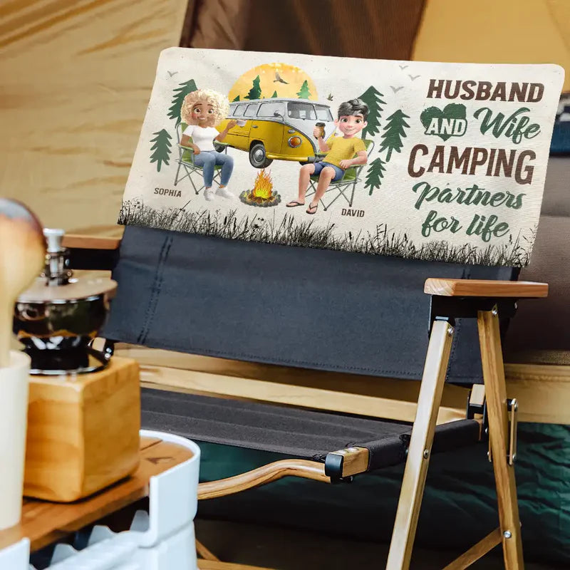 Camping Couple Husband And Wife Camping Partners For Life - Personalized Folding Chair Cover