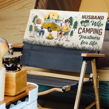 Camping Couple Husband And Wife Camping Partners For Life - Personalized Folding Chair Cover