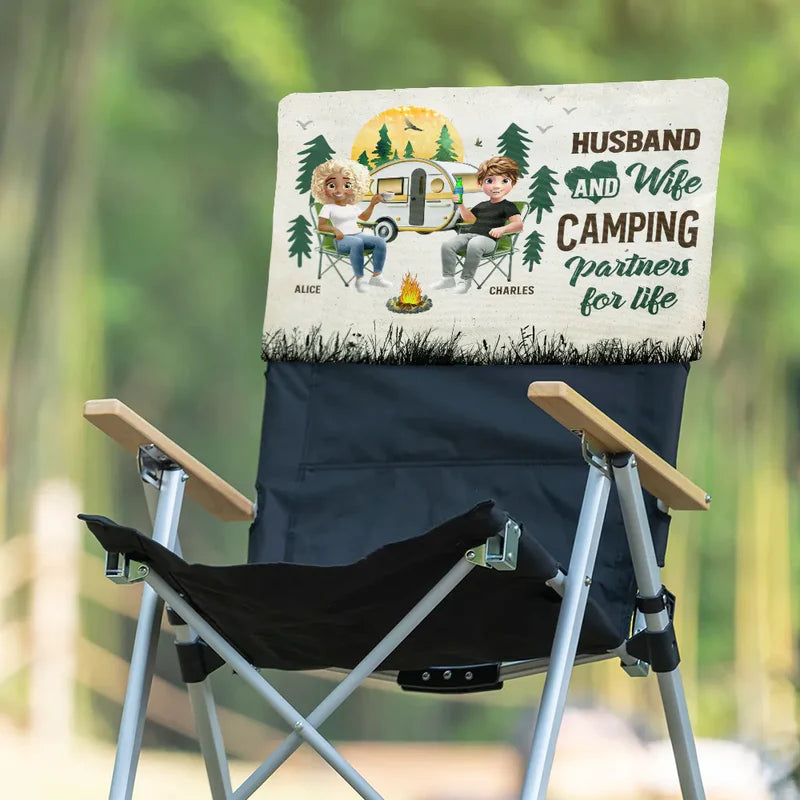 Camping Couple Husband And Wife Camping Partners For Life - Personalized Folding Chair Cover
