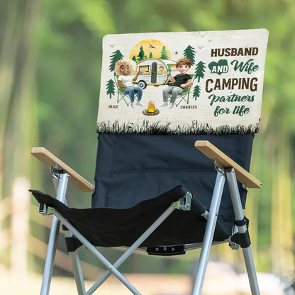 Camping Couple Husband And Wife Camping Partners For Life - Personalized Folding Chair Cover