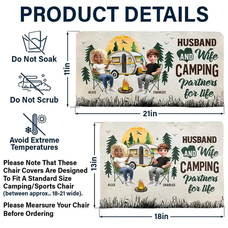Camping Couple Husband And Wife Camping Partners For Life - Personalized Folding Chair Cover