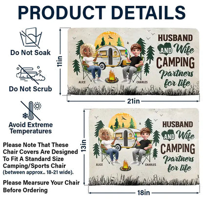 Camping Couple Husband And Wife Camping Partners For Life - Personalized Folding Chair Cover