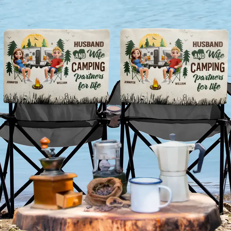 Camping Couple Husband And Wife Camping Partners For Life - Personalized Folding Chair Cover